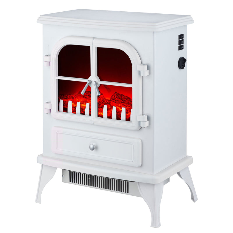 Chimenea Eléctrica de suelo, 2000W, estilo retro con patas, en acero lacado blanco