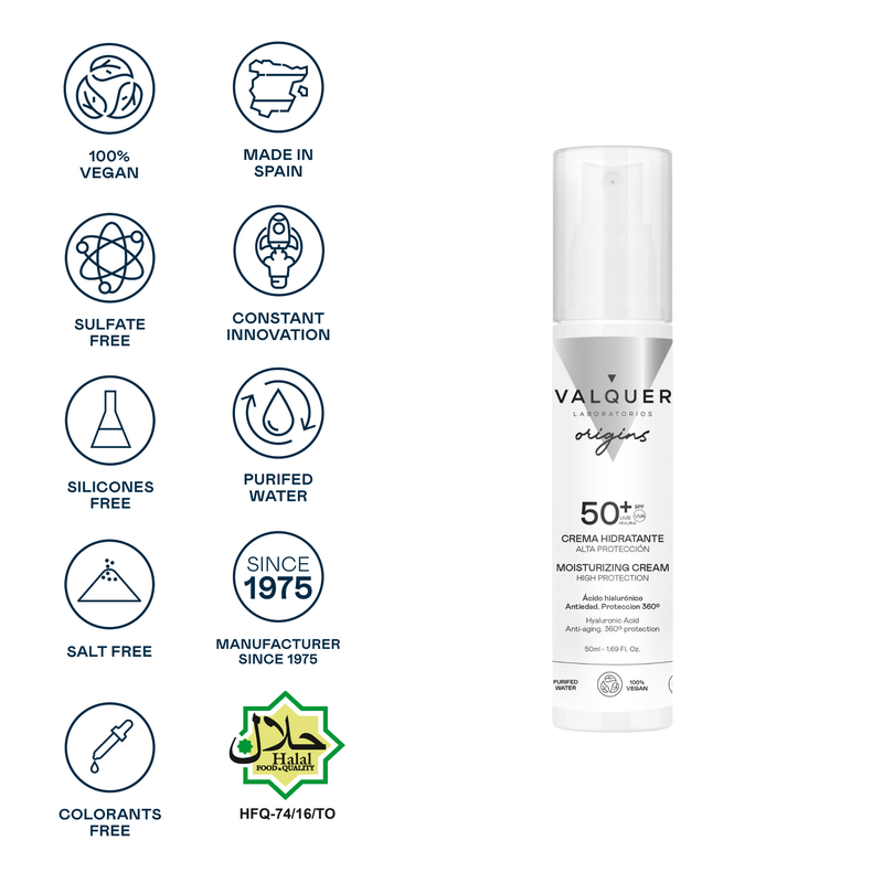 Crema hidratante con alta protección solar SPF 50 UVA UVB