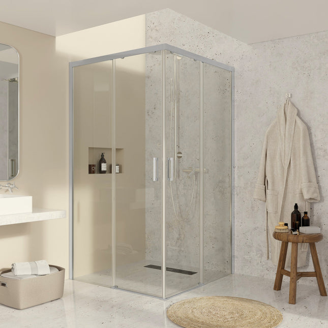 Mampara de ducha angular corredera cromo transparente | 3_BP
