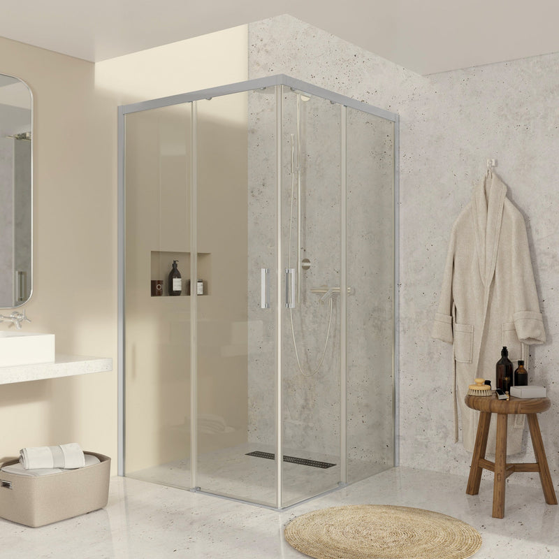 Mampara de ducha angular corredera cromo transparente | 3_BP