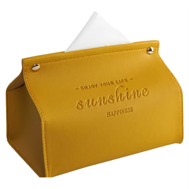 Flat mouth faux leather tissue box