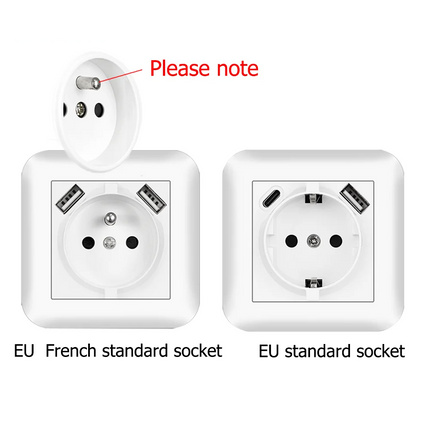 Prise de chargement USB A et C FR avec panneau PC ignifuge et griffe en fer série A2, adaptée aux boîtes rondes