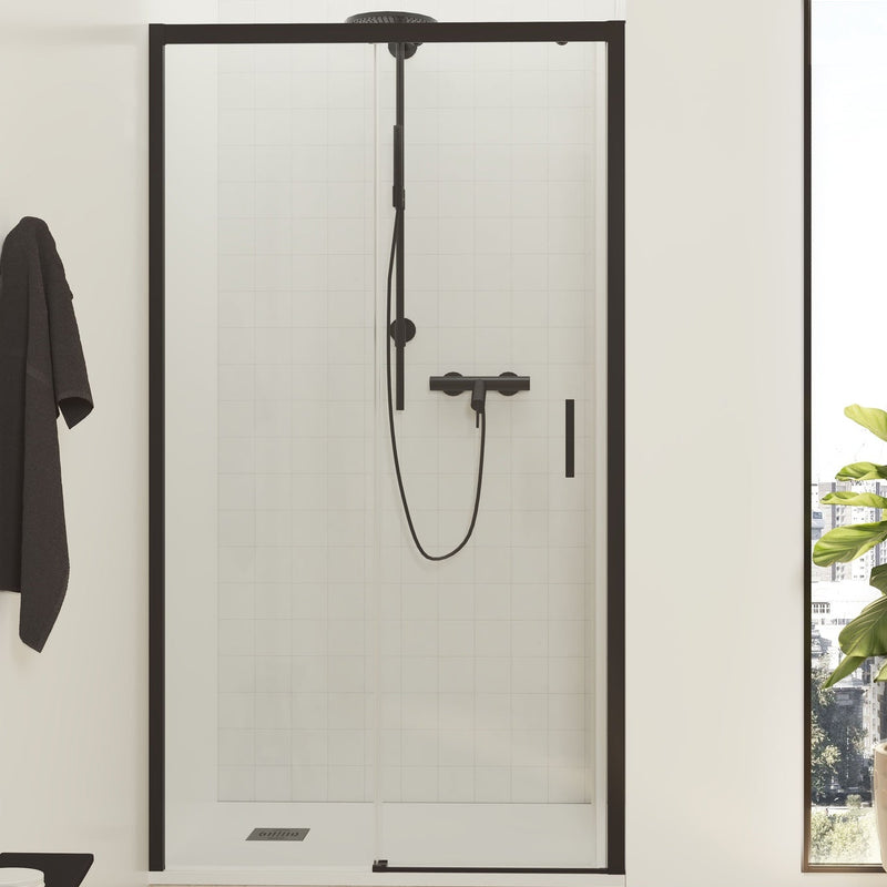 Mampara de ducha fijo y corredera negro transparente | 3_BP