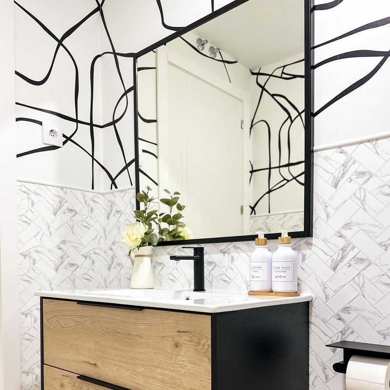 Espejo rectangular con marco negro mate para baño moderno | 1_ES