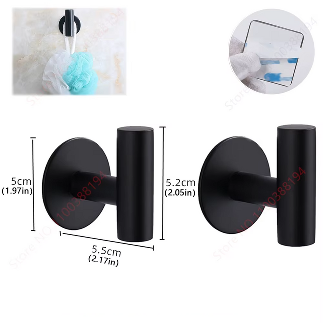 Black set of adhesive bathroom holders