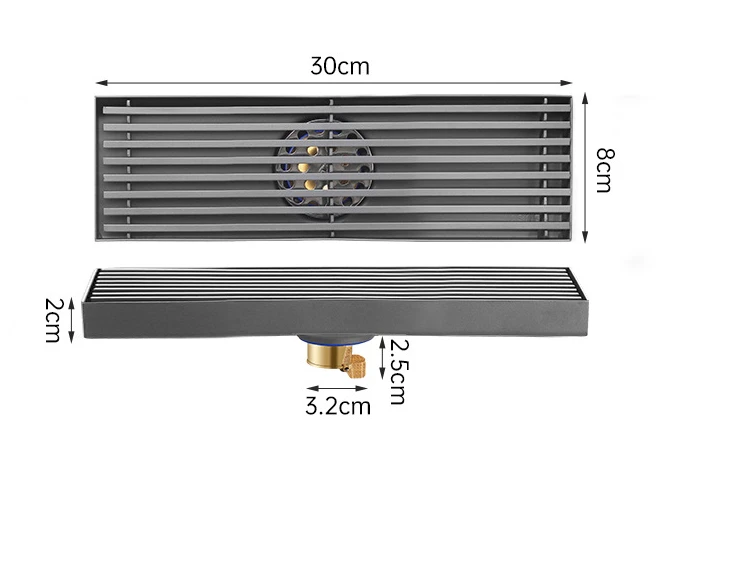 Desagüe de suelo rectangular de acero inoxidable color grisDesagües
