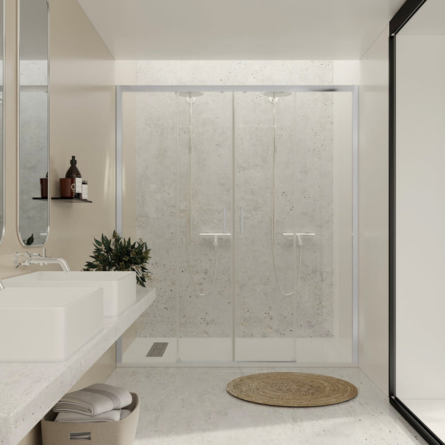 Mampara de ducha cromo 2 fijos y 2 correderas transparentes | 3_BP