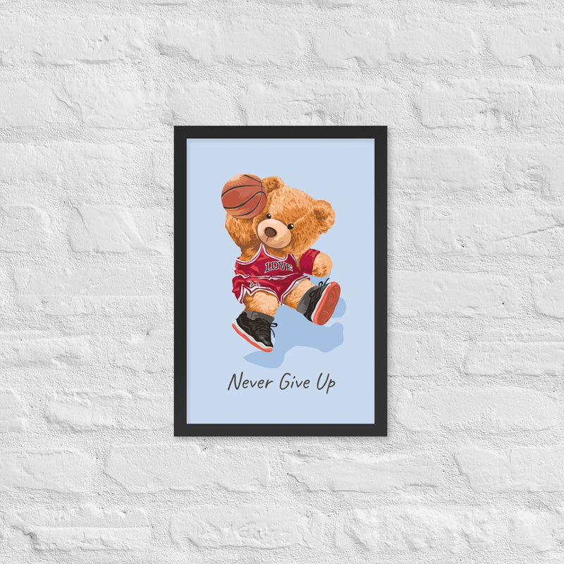 Póster enmarcado osito con frase motivadora para habitación