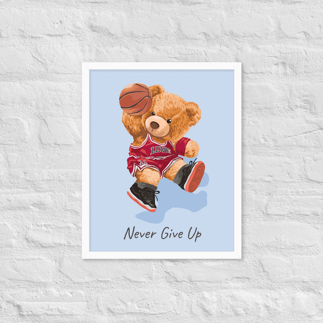 Póster enmarcado osito con frase motivadora para habitación