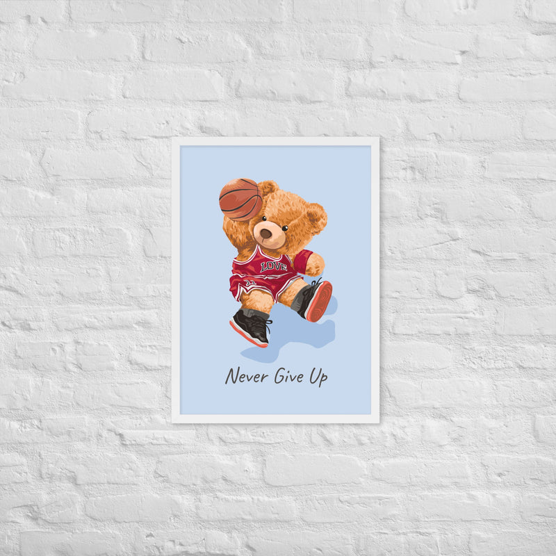 Póster enmarcado osito con frase motivadora para habitación