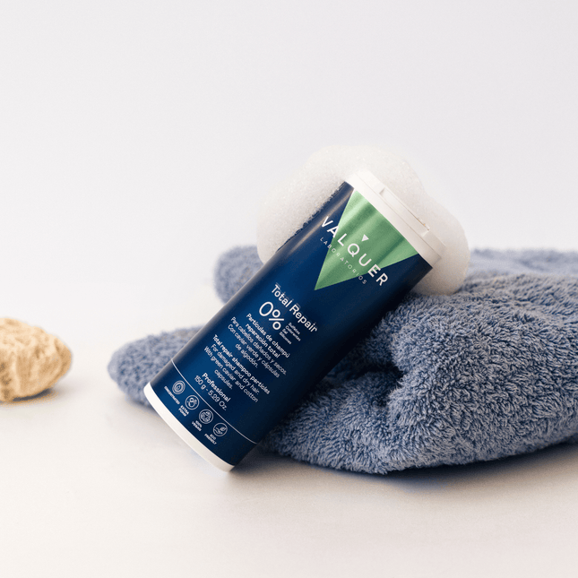 Partículas de champú con caviar verde para cabello sano