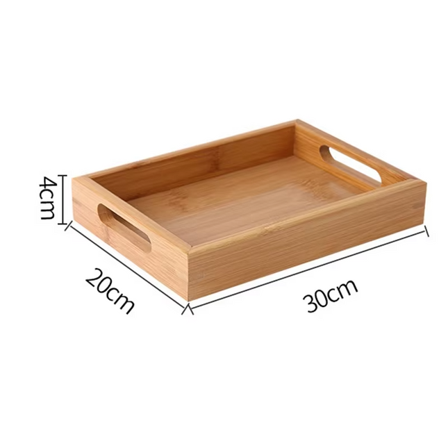 Plateau rectangulaire en bois de bambou avec poignées décoratives de tailles combinables