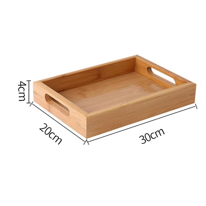 Bandeja rectangular de madera de bambú con asas decorativa en tamaños combinablesBandejas