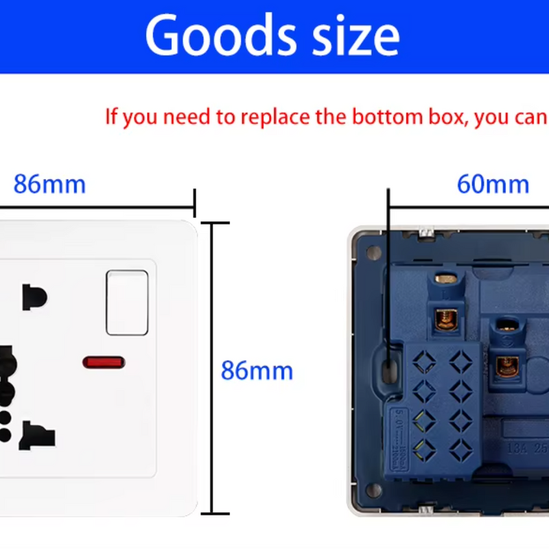 Enchufe Universal de 5 orificios con indicador LED de control conmutado Serie A3Enchufes