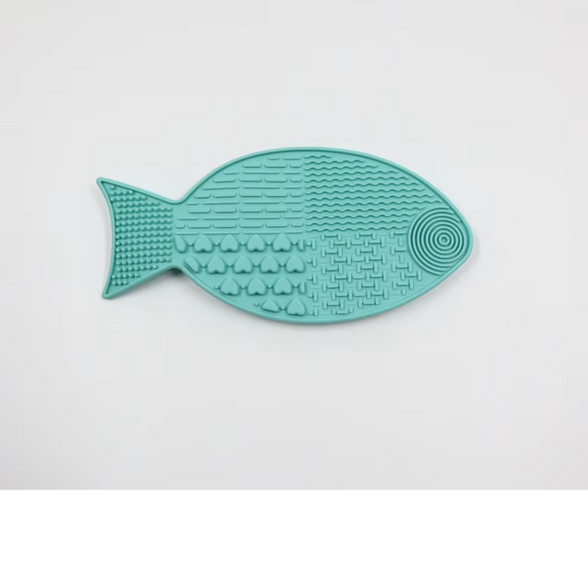 Tapis d'alimentation à surface texturée en forme de poisson pour soulager l'anxiété des animaux de compagnie