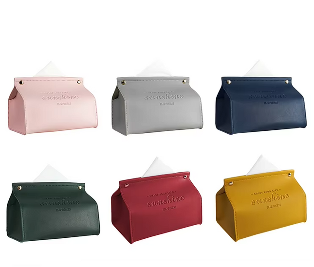 Flat mouth faux leather tissue box