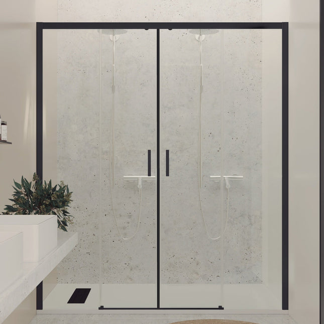 Mampara de ducha negra transparente para plato de ducha | 3_BP
