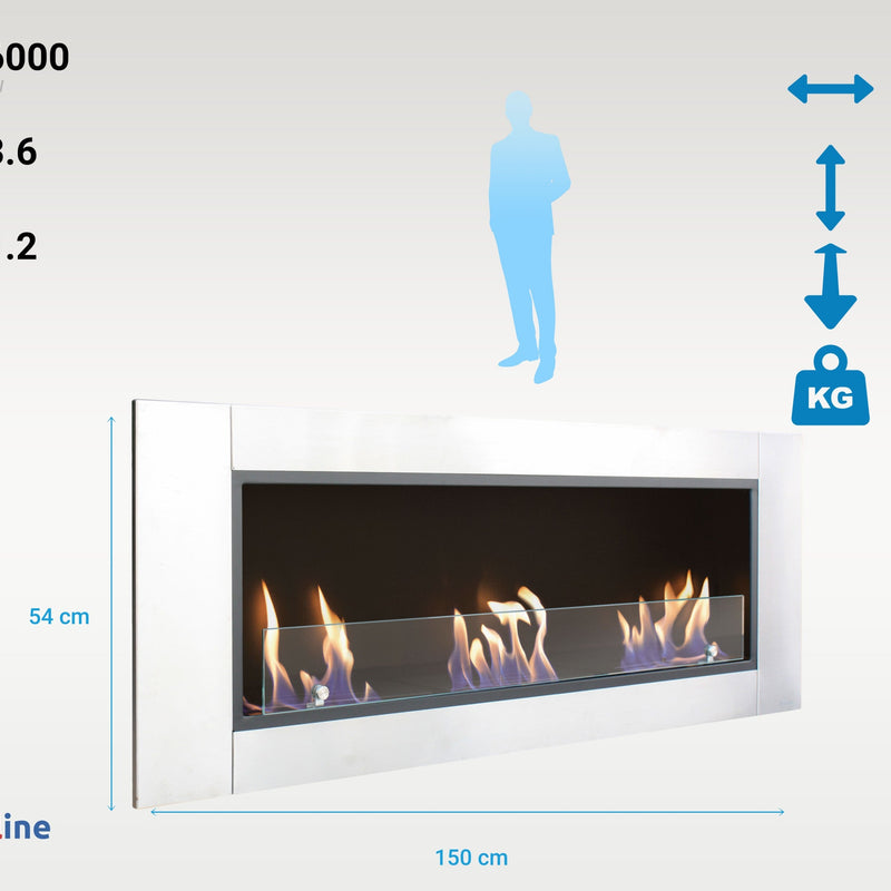 Chimenea de etanol de suelo, 6000W, diseño encastrable, grandes dimensiones y 3 quemadoresBiochimeneas