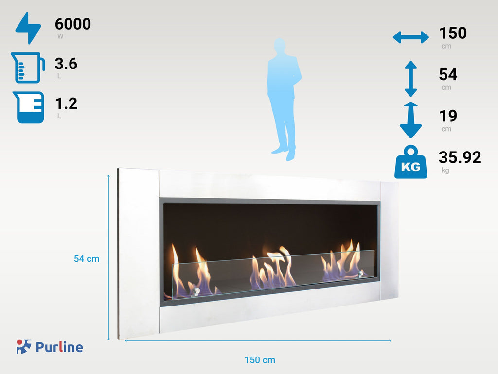 Built-in floor-standing ethanol fireplace with 3 burners