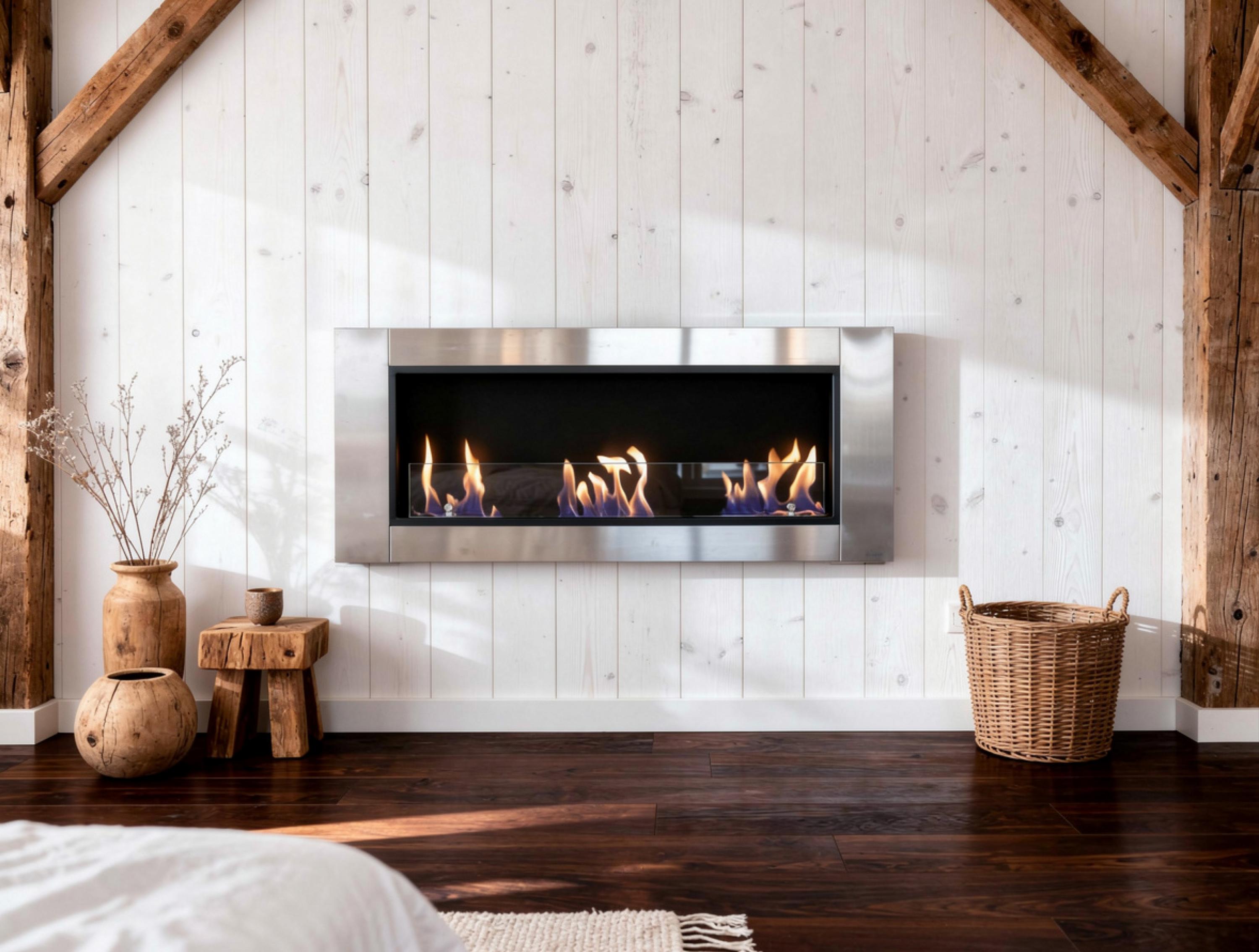 Built-in floor-standing ethanol fireplace with 3 burners