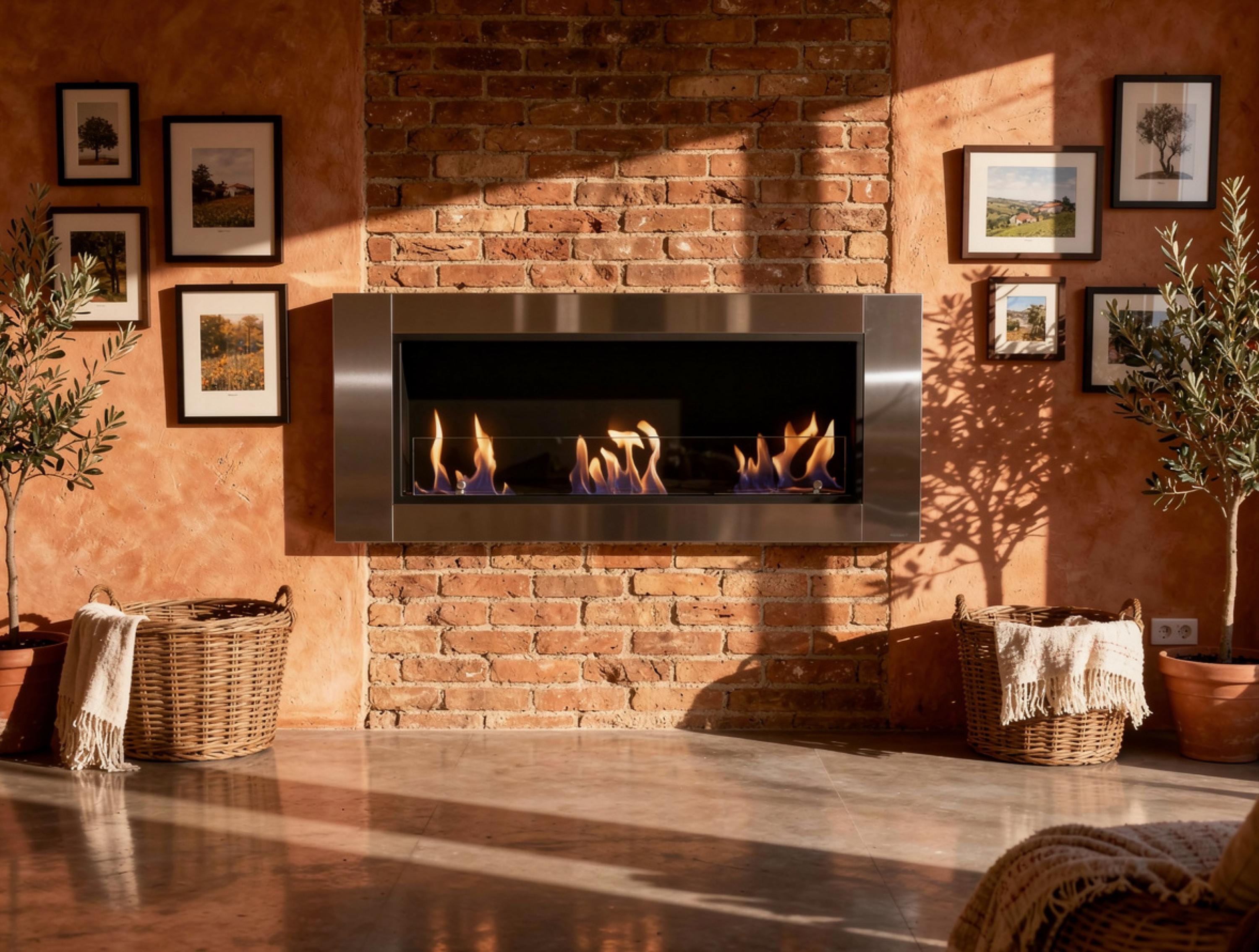 Built-in floor-standing ethanol fireplace with 3 burners