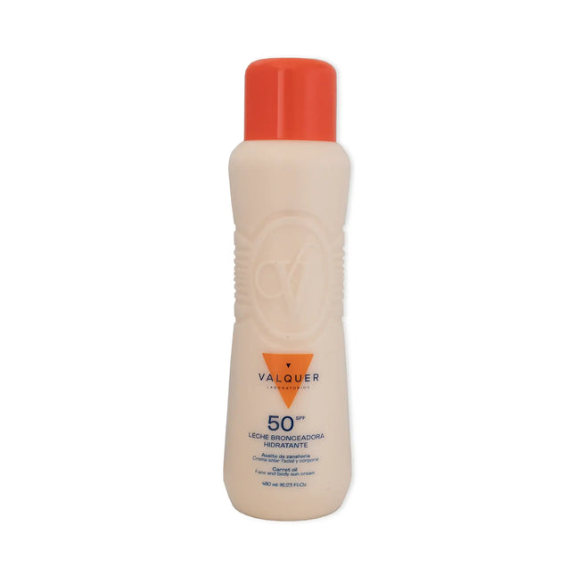 Leche hidratante bronceadora SPF 50 para rostro y cuerpo