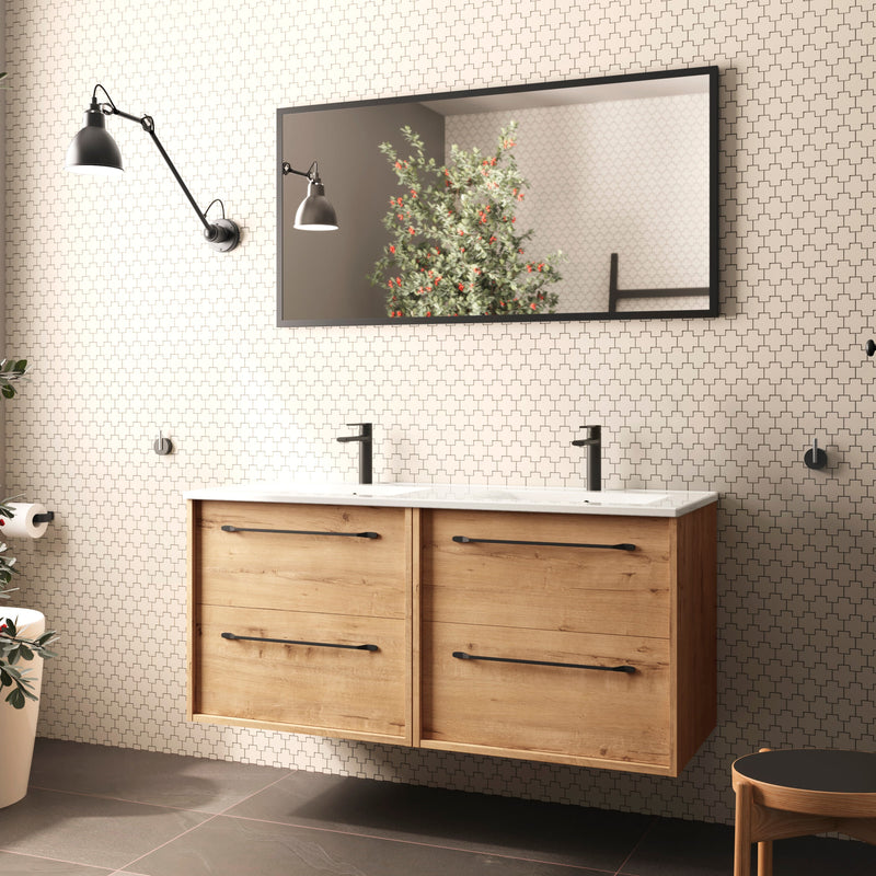 Mueble de baño 120 cm encimera roble Ostippo con tiradores | 3_BP