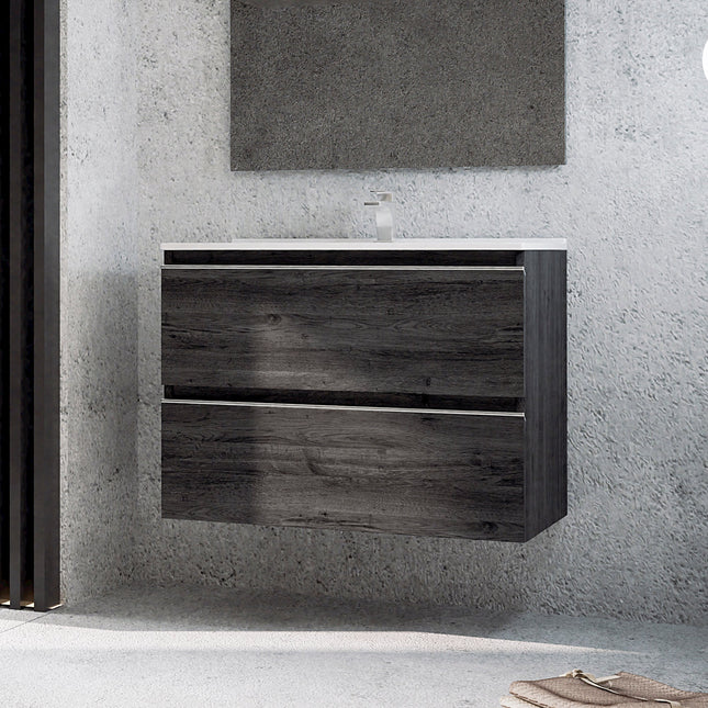 Mueble de baño suspendido con lavabo y 2 cajones ebony | 3_BP