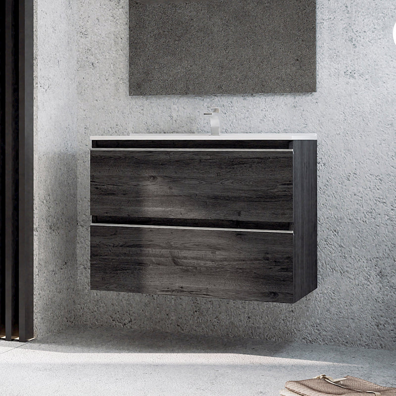 Mueble de baño suspendido con lavabo y 2 cajones ebony | 3_BP