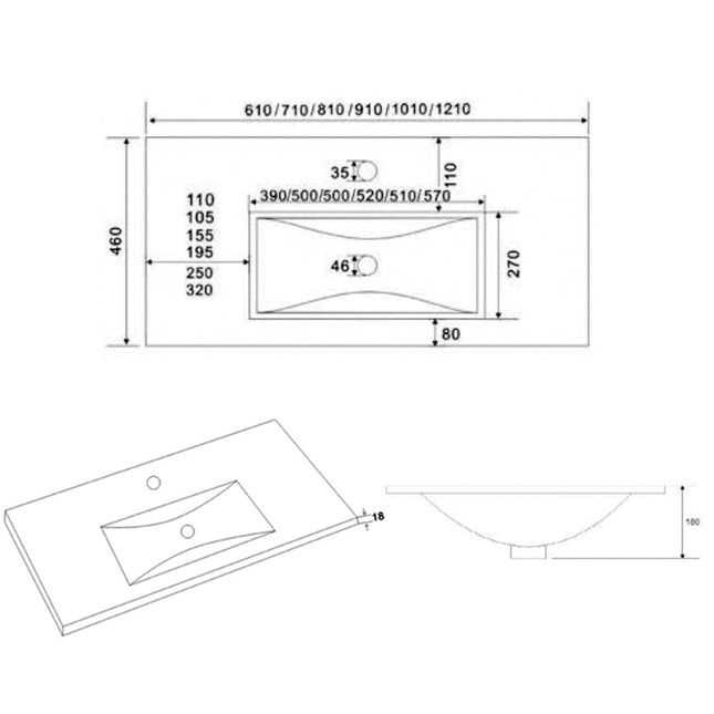 Mueble de baño con lavabo 3 cajones tiradores cromados | 3_BP