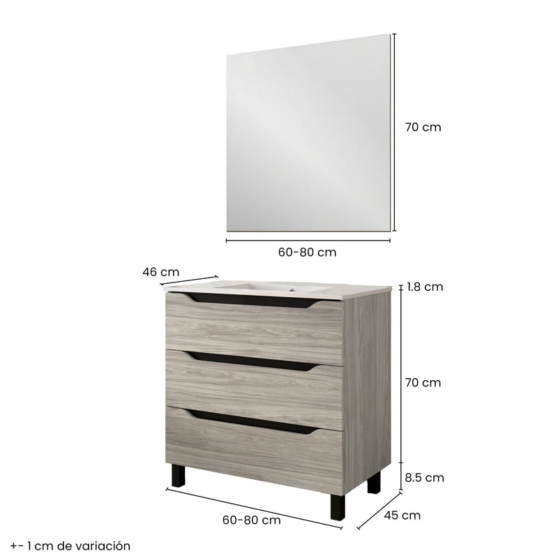 Mueble de baño conjunto completo tres cajones roble estela | 3_BP