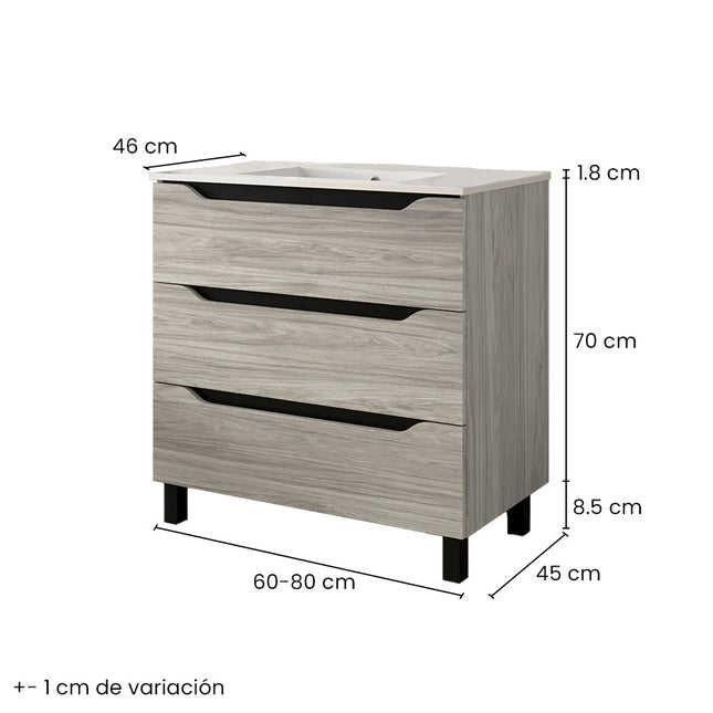 Mueble de baño con lavabo 3 cajones color roble estela | 3_BP