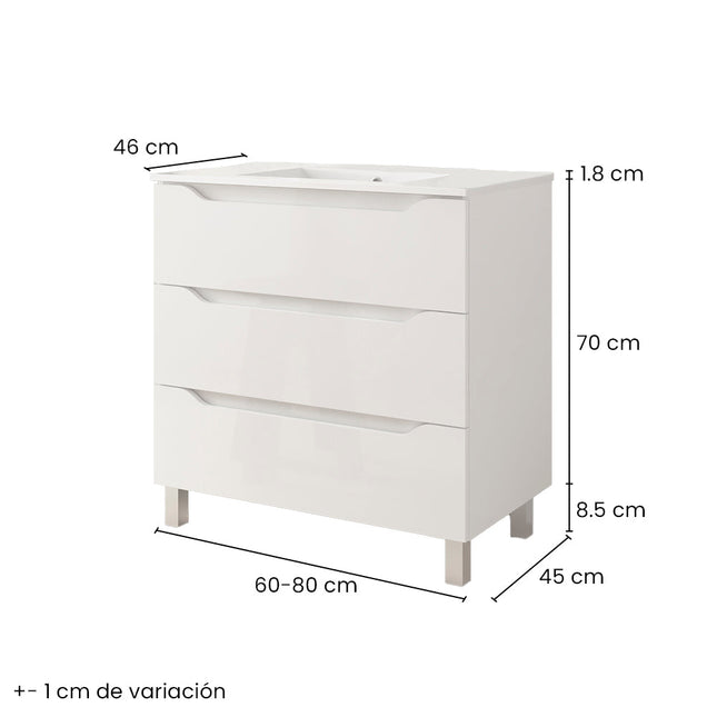 Mueble de baño con lavabo 3 cajones | blanco brillo | 3_BP