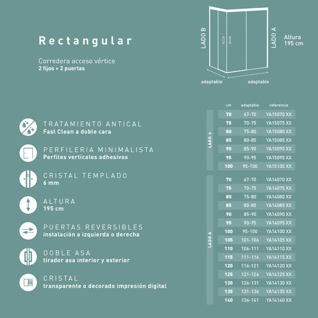 Mampara de ducha rectangular 2 fijos 2 correderas negro | 3_BP