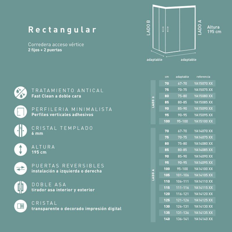 Mampara Ducha Rectangular | 2 Fijos 2 Correderas Cromo | 3_BP