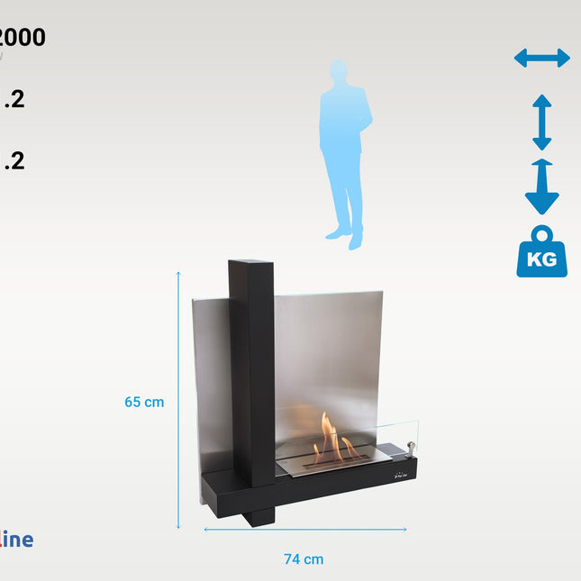 Chimenea de etanol mural en acero inoxidable negro