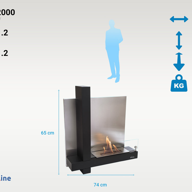 Chimenea de etanol mural en acero inoxidable negro