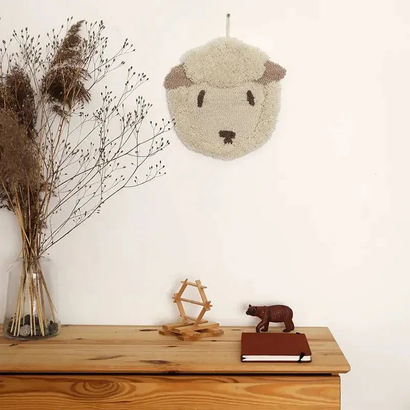 Decoración mural ovejita infantil | Lana natural