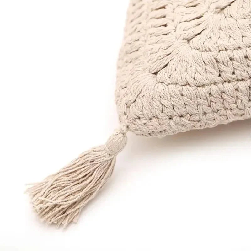 Cojín decorativo crochet bohemio | Algodón ecru