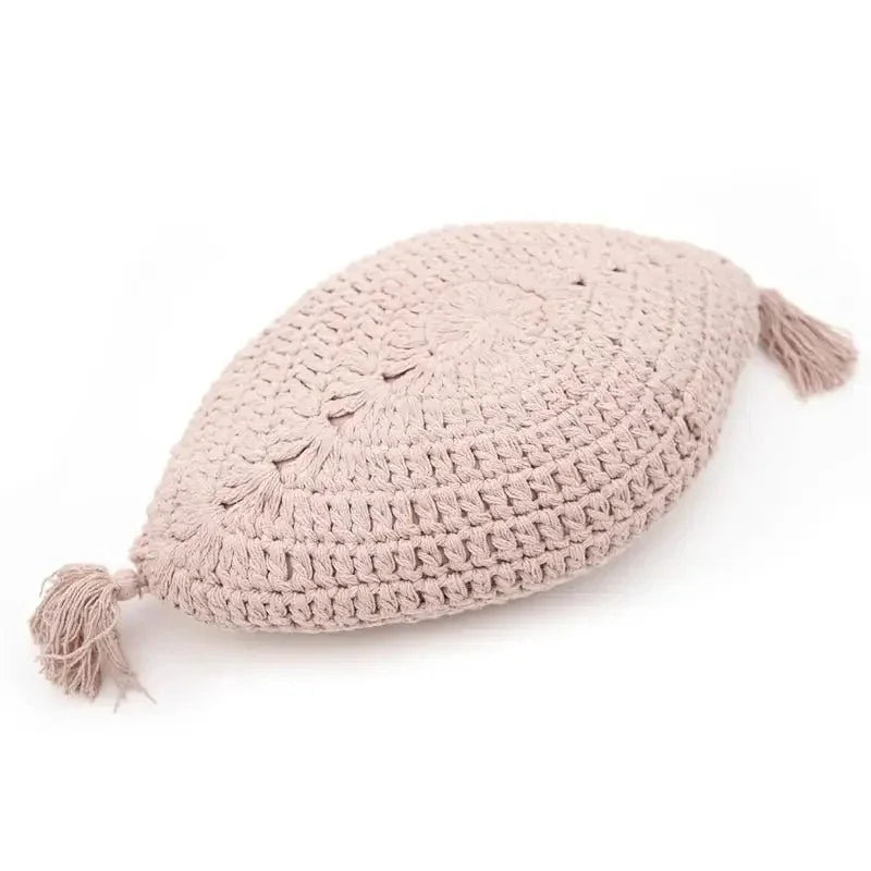 Almofada decorativa boémia em crochet de algodão | Pluma Rosa Nude