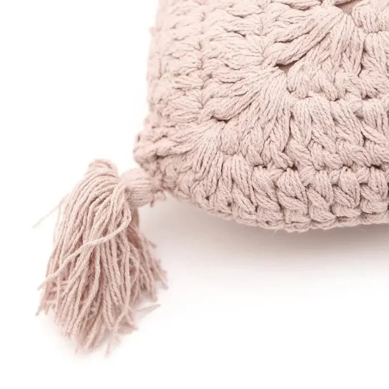 Almofada decorativa boémia em crochet de algodão | Pluma Rosa Nude