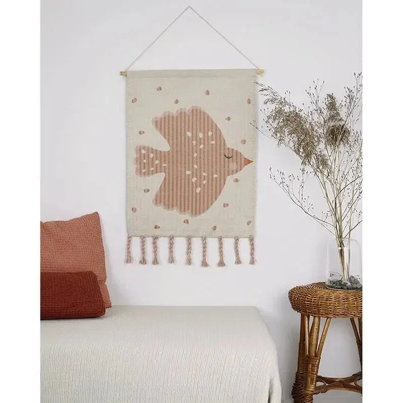 Decoración mural infantil con pájaro sweet birdy en algodón