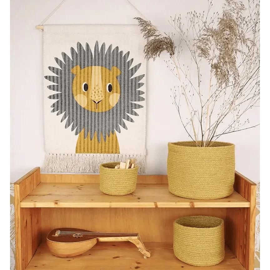 Decoración mural de león tejida a mano | Para habitación de niños