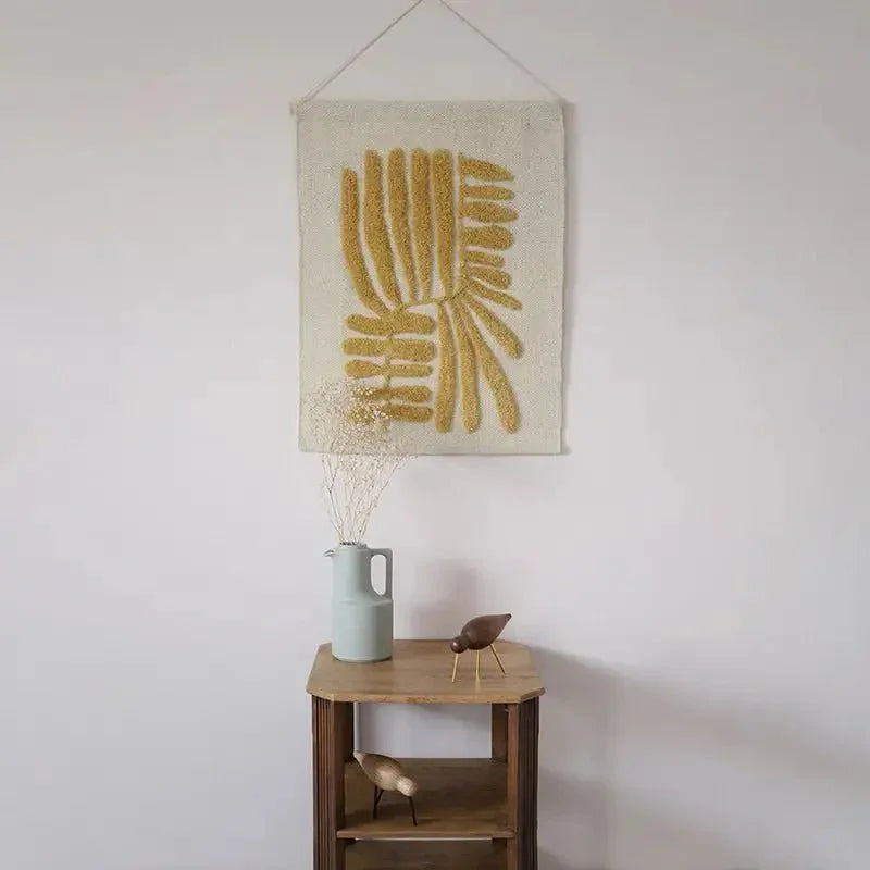 Decoración mural Minerva en lana tejida amarillo limón