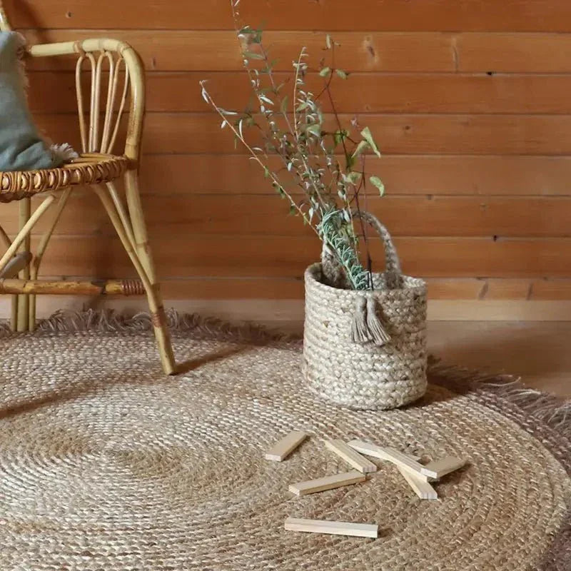 Cesta de yute colgante tejida a mano | para hogar bohemio
