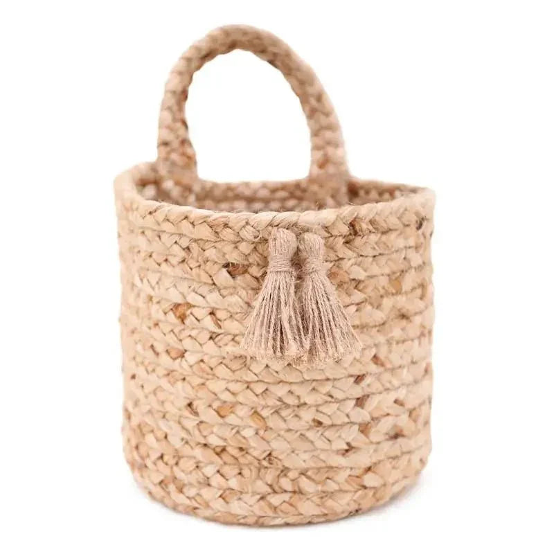 Cesta de yute colgante tejida a mano | para hogar bohemio