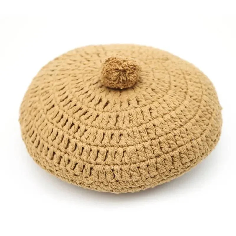 Cojín decorativo redondo de crochet en algodón | mostaza