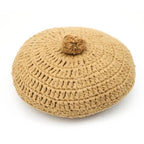 Cojín decorativo redondo de crochet en algodón | mostaza