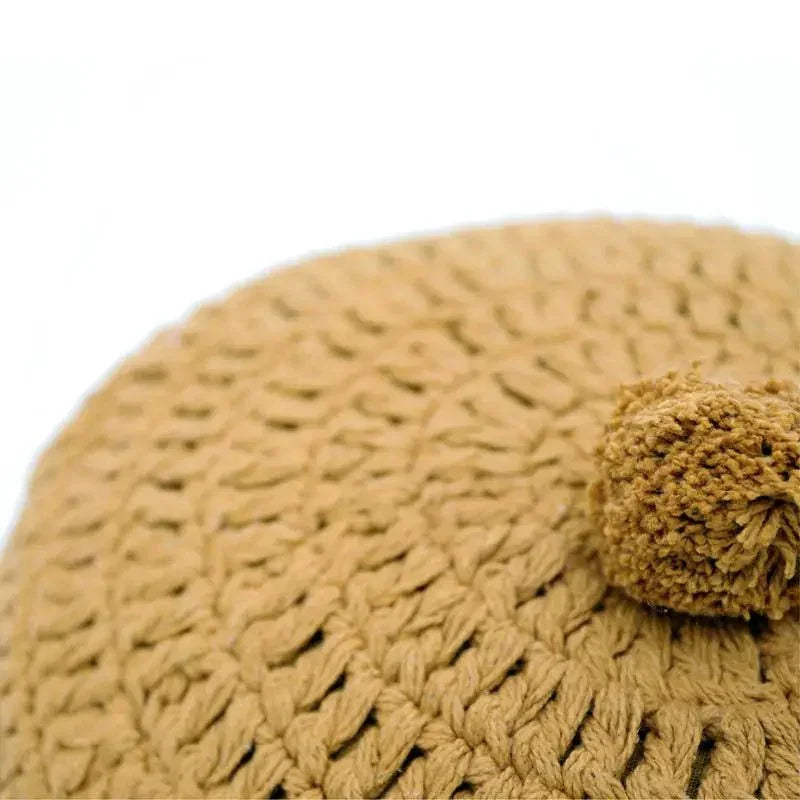 Cojín decorativo redondo de crochet en algodón | mostaza