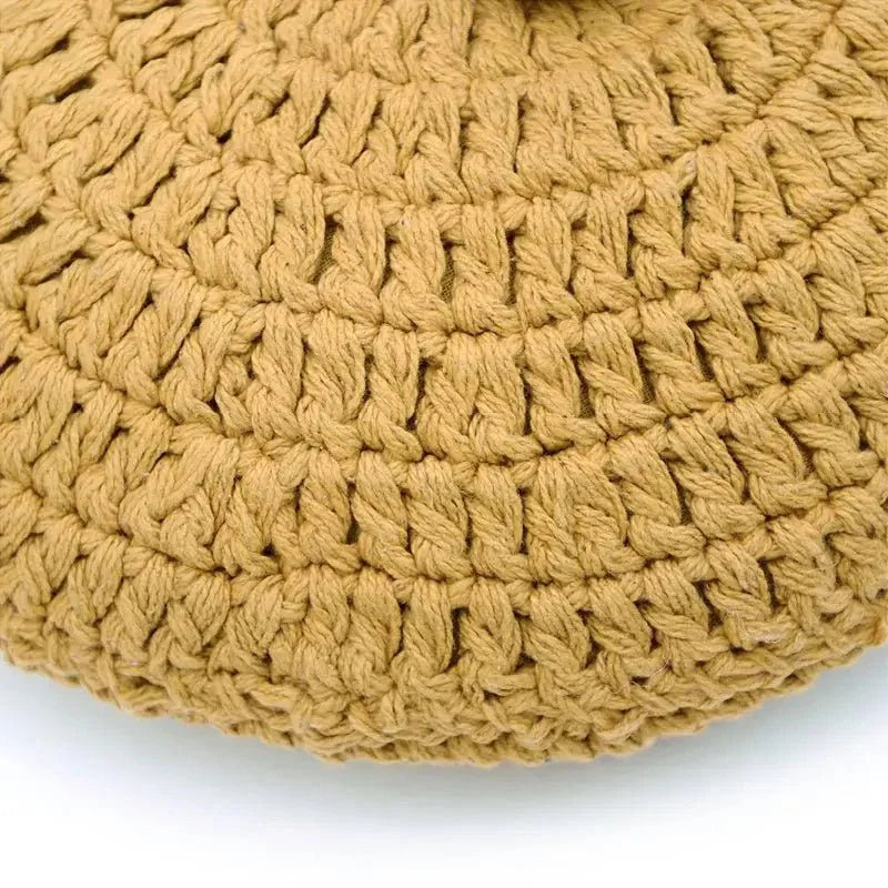 Cojín decorativo redondo de crochet en algodón | mostaza